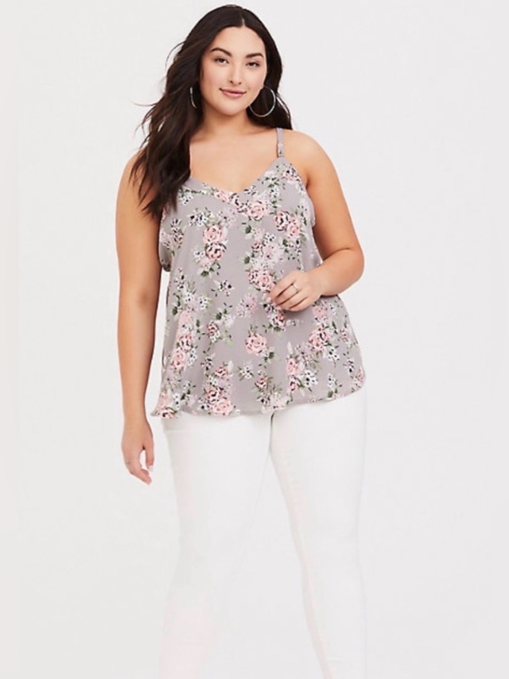 Torrid Gray Georgette Tie Swing Cami Size 5 Women’s Pink Floral